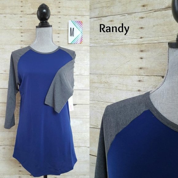 NWT LuLaRoe Randy Top M - Unisex - Blue with Dark Heathered Gray Sleeves - Picture 1 of 1